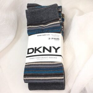 DKNY Gray, Blue & Brown Knee-High Boot Socks, 3 Pair, NWT - Size 5-9 -